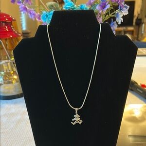 Elegant Sterling Silver Clown Pendant Necklace. Made in Italy, 925 PR.